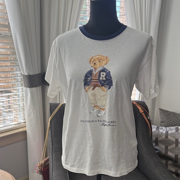 Ralph Lauren 100% Cotton Cream T-Shirt with Polo Bear Graphic - Picture 3 of 10